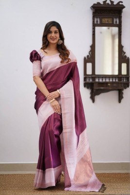 Bansari Textiles Printed, Self Design, Paisley, Woven, Embellished, Applique Kanjivaram Jacquard, Art Silk Saree(Purple)