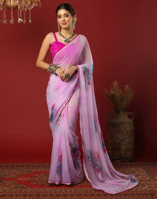 Tasrika Printed, Embellished Bollywood Chiffon, Georgette Saree(Purple)