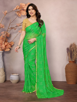 REDFISH Printed Daily Wear Chiffon Saree(Green)