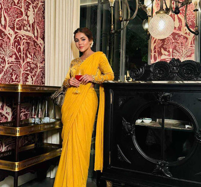 kashvi sarees Solid/Plain Daily Wear Chiffon, Georgette Saree(Yellow)