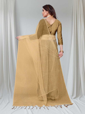 BHAGWATI ART Self Design Bollywood Net Saree(Beige)