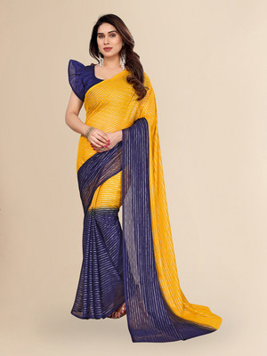 Moda Rapido Embellished Bollywood Georgette, Chiffon Saree(Yellow, Blue)