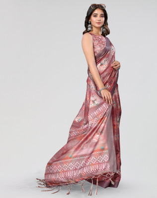 Nirvaan Printed Mysore Art Silk Saree(Pink)
