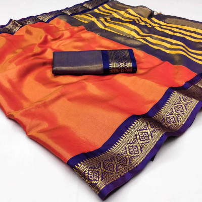 RUHKURSH Embellished KHASI DHARA CONTRAST Art Silk Saree(Pink, Dark Blue)