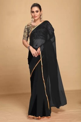 JV ENTERPRISE Striped Bollywood Chiffon Saree(Black)