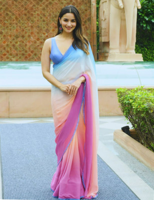 THE52 Color Block Bollywood Georgette Saree(Multicolor)