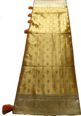 THE BULL Embroidered, Woven Jamdani Cotton Blend Saree(Orange, Silver)
