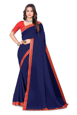 Kasumbo Tex Solid/Plain Banarasi Georgette Saree(Blue)