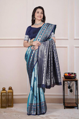 Lupri Woven Banarasi Silk Blend Saree(Blue)