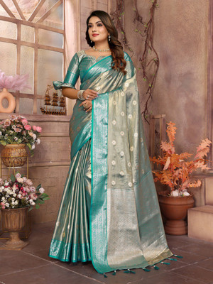 DEVPRIYA VENTURE Graphic Print Bandhani Tissue Saree(Light Blue)