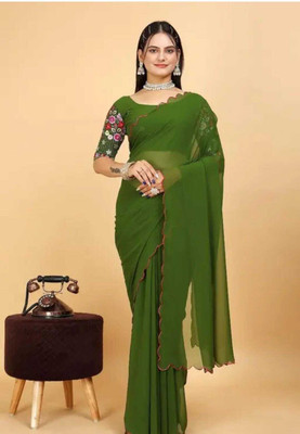 shivika creation Solid/Plain Bollywood Georgette Saree(Light Green)