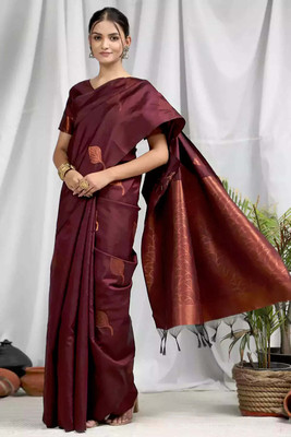 Gold Art Fashion Woven Kanjivaram Jacquard, Pure Silk Saree(Maroon)