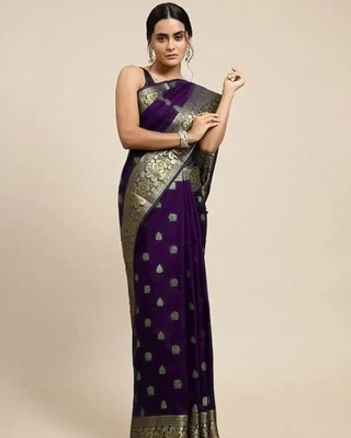 YASHIKA Self Design Kanjivaram Silk Blend Saree(Purple)
