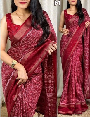 Ridham Printed Kalamkari Silk Blend Saree(Maroon)