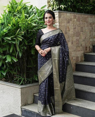 SWAMI STUDIO Self Design, Solid/Plain Bollywood Art Silk, Jacquard Saree(Black, Multicolor)