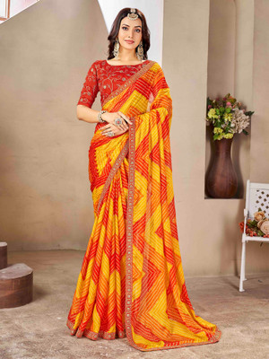 Sareemall Embellished Bandhani Chiffon Saree(Yellow)