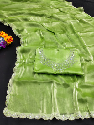 ZOYAL ENTERPRISE Embellished Bollywood Jimmy choo Saree(Light Green)