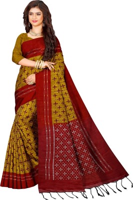 Dixon Printed Sambalpuri Pure Cotton Saree(Yellow)