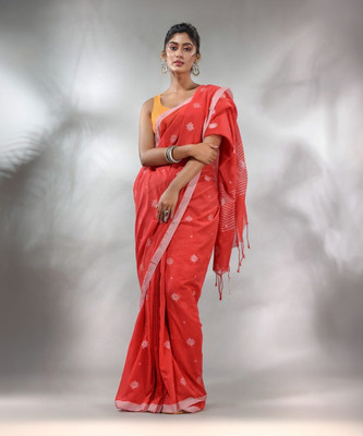 Moumitasaree Self Design, Solid/Plain Tant Pure Cotton Saree(Red)