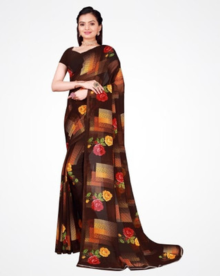 Saadhvi Printed Daily Wear Georgette Saree(Brown)