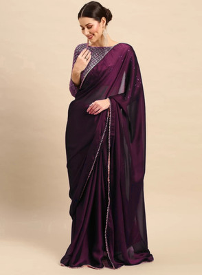 MAHAKALI CLOTHING Solid/Plain Daily Wear Georgette Saree(Purple)