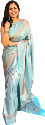 Moksha trends Printed Banarasi Pure Silk Saree(Light Blue)
