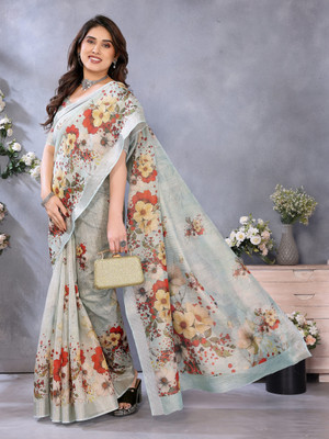 Soor Panchi Printed Banarasi Cotton Silk Saree(Multicolor)