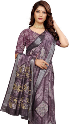 Gajal Printed Kanjivaram Pure Cotton, Cotton Linen Saree(Purple)