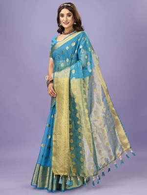 ABM Silk Sarees Woven Banarasi Silk Blend Saree(Light Blue)