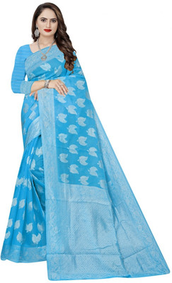 siddharth textiles Self Design, Embellished Banarasi Cotton Silk Saree(Light Blue)