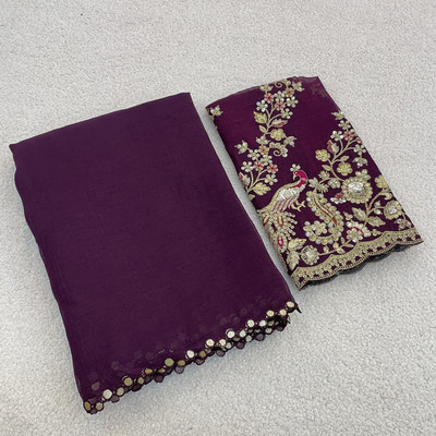 K 5 FASHION Embellished, Embroidered Bollywood Tissue Saree(Maroon)
