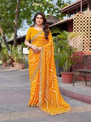 AAI LAXMI CREATION Embroidered Bandhani Georgette Saree(Yellow)