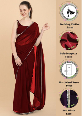 FORKEY Solid/Plain, Self Design, Embellished Bollywood Georgette Saree(Maroon)