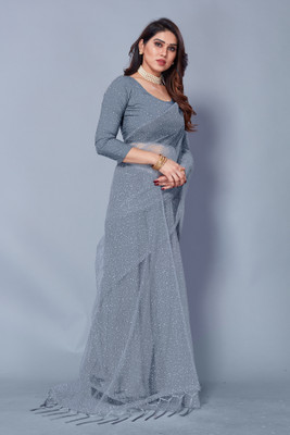 BHAGWATI ART Dyed Bollywood Net Saree(Grey)