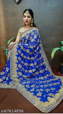 BUTTERSILK FASHION Embroidered Banarasi Georgette Saree(Light Blue)