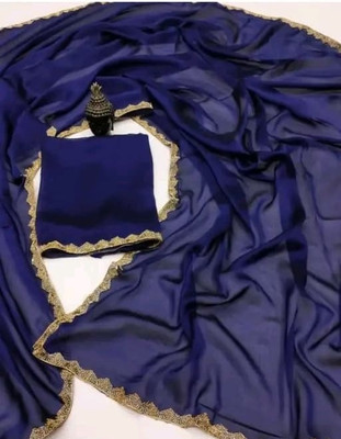 Shree Hari creation Solid/Plain Bollywood Georgette Saree(Dark Blue)