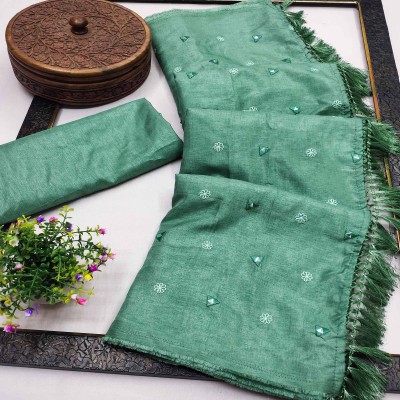 Peachmode Embroidered Bollywood Silk Blend Saree(Green)