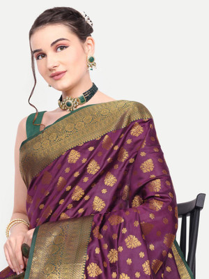 jayant creation Self Design, Woven Daily Wear Silk Blend, Jacquard Saree(Purple)