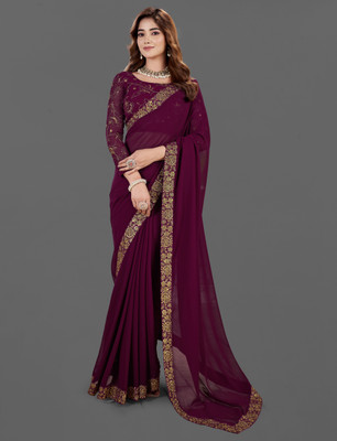 Vivan Fab Embroidered Bollywood Georgette, Silk Blend Saree(Multicolor)