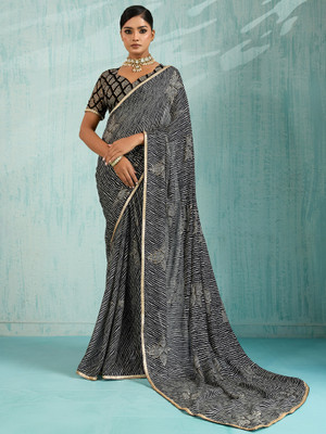 ANOUK Printed Leheria Chiffon Saree(Black)
