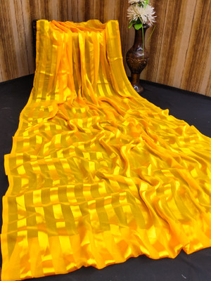 Anand Sarees Striped, Self Design Bollywood Satin Saree(Yellow)
