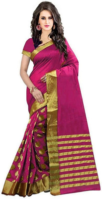 ROFOLO Solid/Plain Bollywood Cotton Silk Saree(Pink)