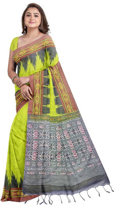 Bhadra Shopping Store Printed Sambalpuri Cotton Blend Saree(Yellow)