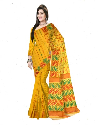 Pradip Fabrics Woven Jamdani Cotton Blend Saree(Yellow)