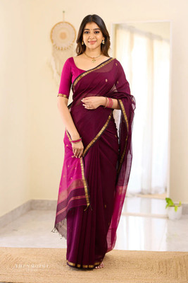 WOMENELEGENCE Printed Banarasi Cotton Silk Saree(Magenta)
