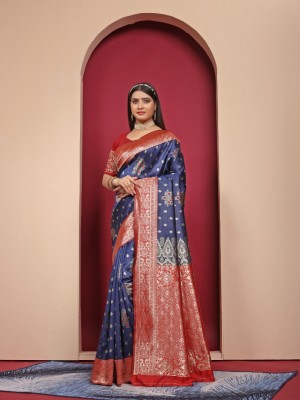 Homigoz Woven Banarasi Art Silk Saree(Blue)