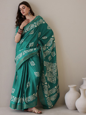 Divastri Printed Chinnalapattu Silk Blend Saree(Green)
