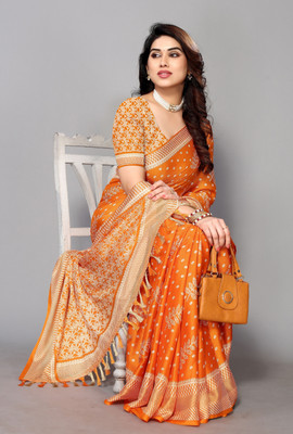 FABMORA Printed, Blocked Printed Daily Wear Chiffon, Georgette Saree(Orange)