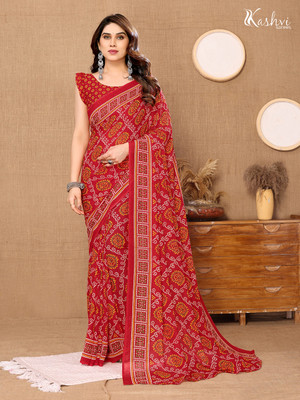 kashvi sarees Paisley, Printed Bandhani Georgette Saree(Red)