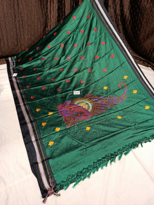 Spewim Woven Ilkal Cotton Blend Saree(Dark Green)